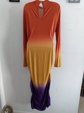 Gibiu Long Sleeve Maxi Bodycon Dress With 3 Cutouts Each Side Pride Colors ~ EC